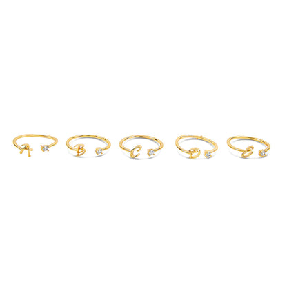 Scripture Stone Initial Adjustable Ring - Gold