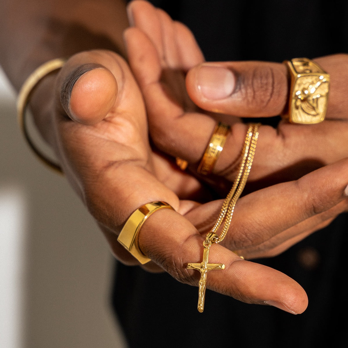 Cross Pendant Necklace X Rope Chain Full Set - Gold