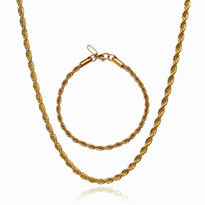 Rope Necklace X Rope Bracelet Set - Gold