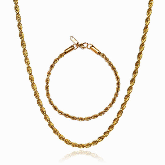 Rope Necklace X Rope Bracelet Set - Gold